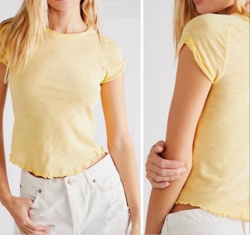 Free People X We The Free Be My Baby Tee yellow size XL NEW - Picture 4 of 11